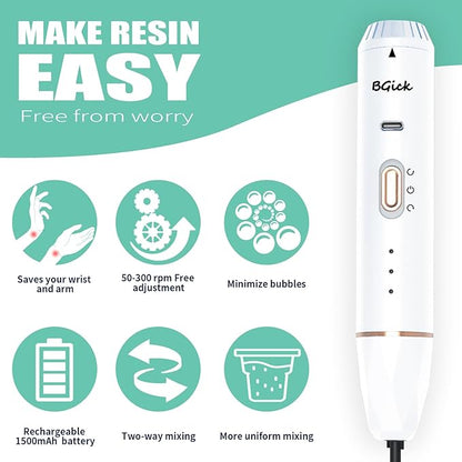 Upgraded Resin Mixer, Handheld Rechargeable Mixer with Minimizing Bubbles,Epoxy Resin Mixer for Resin, Silicone Mixing, Resin Molds, DIY Crafts (Included 4 pcs Paddles) (White)