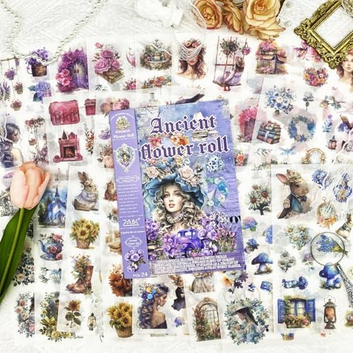 Aesthetic Washi Sticker Book,426pcs Scrapbook Stickers for Adults Pre-Cut Bullet Journal Stickers for Scrapbooking Supplies Vintage Ladies Flowers Sticker for Journaling Ephemera for Junk Journals - Image 3
