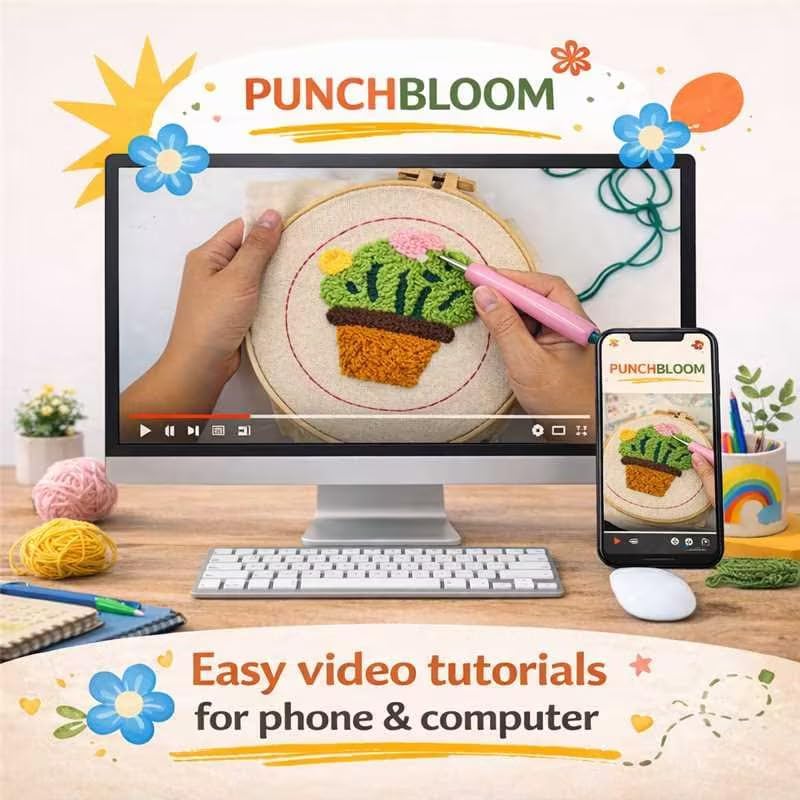 Punch Needle Coaster Kit for Adults Beginners, Easy Punch Embroidery Starter Set with Instructions – Fun Mug Rug Making Kit for Table Decor & Festival DIY Gifts (6pcs Succulent Plants) - Image 4
