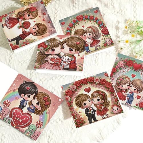 6PCS Valentine's Day Diamond Art Painting Greeting Cards, DIY Kit - Image 3