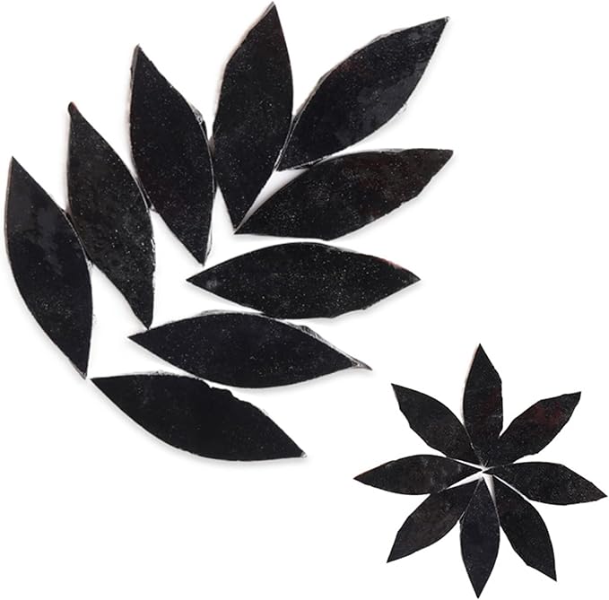Mosaic Tiles for Crafts Assorted Color Glass Glitter Mosaic Supplies Pieces Bulk Square Petal Leaves 1.1x2.5 cm, 80pcs/100g (Black)