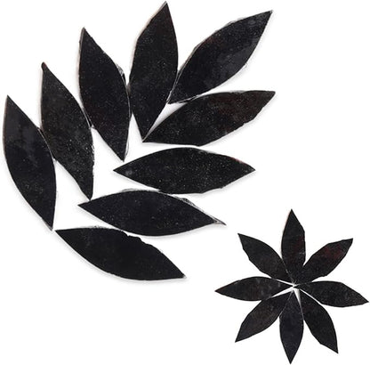Mosaic Tiles for Crafts Assorted Color Glass Glitter Mosaic Supplies Pieces Bulk Square Petal Leaves 1.1x2.5 cm, 80pcs/100g (Black)