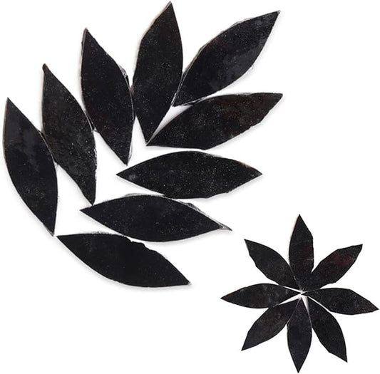 Mosaic Tiles for Crafts Assorted Color Glass Glitter Mosaic Supplies Pieces Bulk Square Petal Leaves 1.1x2.5 cm, 80pcs/100g (Black)