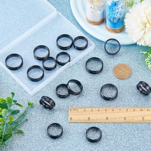 SUNNYCLUE 1 Box 24Pcs Stainless Steel Black Finger Ring Blank Core Inlay Round Grooved Rings Blank US Size 7/8/9/10/11/12 Empty Finger Findings for Jewelry Making Kits Men Women DIY Craft Supplies - Image 4