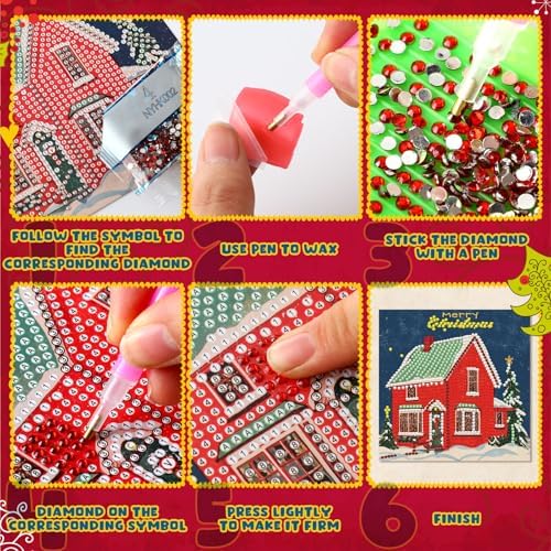 Colarr 18 Pcs Vintage Christmas Diamond Painting Greeting Card with Envelopes 5d DIY Diamond Art Snowman Santa Cards for Adults Craft Family Birthday Gifts Including 3 Pen 1 Tray 1 Sticky Wax - Image 4