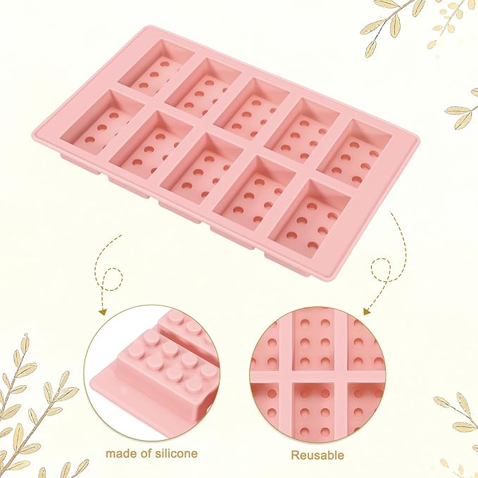 MECCANIXITY Beeswax Candle Mould, 10 Grids Beeswax Bar Mould Makes 10 x 0.8oz Reusable Easy Release Bees Wax Module for Wax Candle Making Butter Candy Chocolate Pink