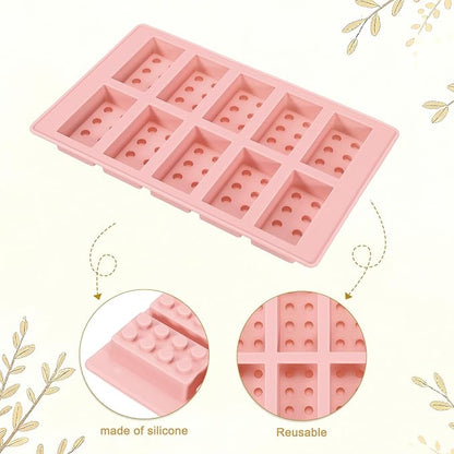 MECCANIXITY Beeswax Candle Mould, 10 Grids Beeswax Bar Mould Makes 10 x 0.8oz Reusable Easy Release Bees Wax Module for Wax Candle Making Butter Candy Chocolate Pink