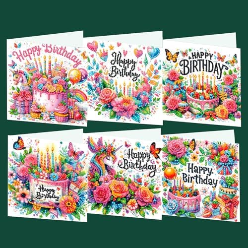DIY Diamond Art Birthday Cards Kit - 6 Blank Greeting Cards & Envelopes,5D Diamond Arts Greeting Cards Set, Handmade Creative Gift for Beginners,Adults,Includes Tools by Unknown