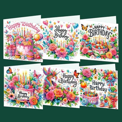 DIY Diamond Art Birthday Cards Kit - 6 Blank Greeting Cards & Envelopes,5D Diamond Arts Greeting Cards Set, Handmade Creative Gift for Beginners,Adults,Includes Tools by Unknown