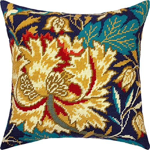 Brvsk Floral Needlepoint Kit for Adults and Beginners — Tulip by William Morris 16″ × 16″ with Clear, Precise Printed Design on Cotton Canvas; Includes 2 Needles, Yarn, and Easy-Read Chart by Brvsk