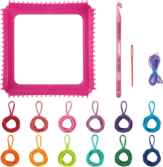 Varku Weaving Loom Kit, 97 Pcs DIY Craft Kit for Little Ones, Includes 96 Elastic Cords in 8 Colors, Potholder Making Kit with Crochet Hook, Arts and Crafts Toys, 7.4 x 7.4 in