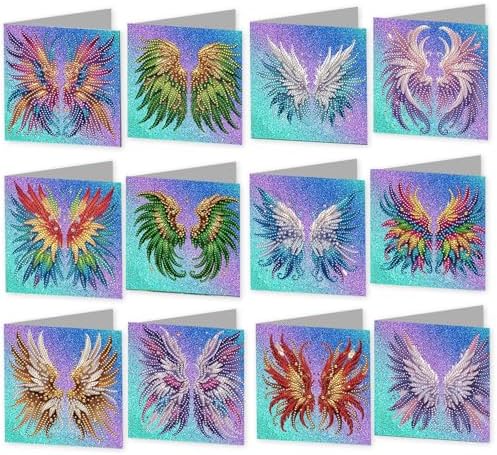 jinglinhh 12pcs Angel Wings Diamond Art Painting Greeting Cards with Envelopes, DIY Card Making Kits for Adults, Diamond Art Christmas Cards for Birthday Holiday Postcards Craft Gifts by Unknown