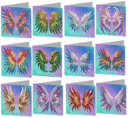 jinglinhh 12pcs Angel Wings Diamond Art Painting Greeting Cards with Envelopes, DIY Card Making Kits for Adults, Diamond Art Christmas Cards for Birthday Holiday Postcards Craft Gifts by Unknown