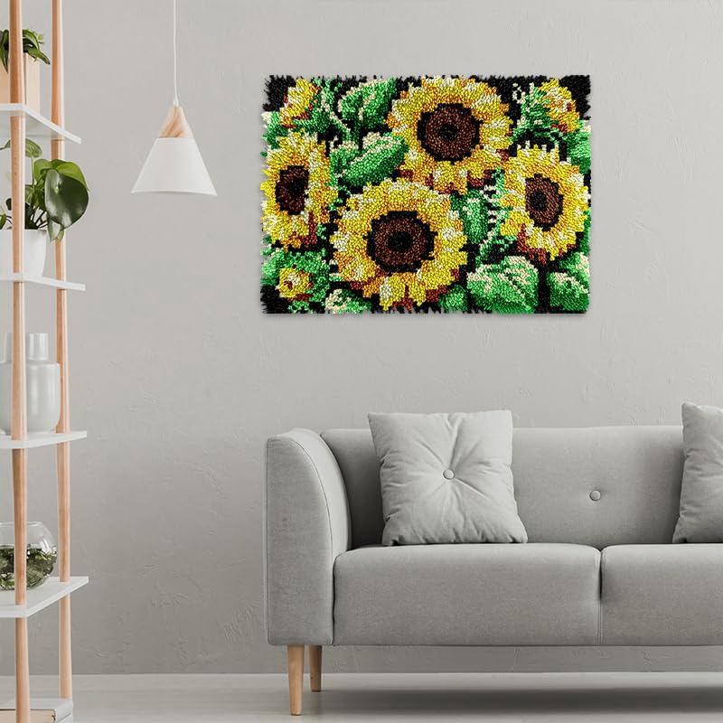 veirousa Sunflowers Latch Hook Kits for Adults, Beginners Flowers Latch Hook Rug Starter Kit Pre-Printed Carpet Making Set DIY Handmade Wall Hanging Craft for Home Decoration 20x15 inch - Image 4