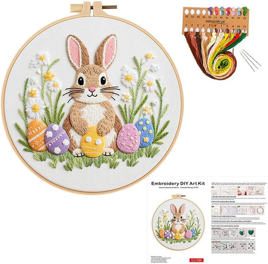 ELTONGUU Embroidery Kit for Beginners Adult, Rabbit Pattern Embroidery Kit Easter Themed Include Embroidery Cloth Hoops Threads, Cross Stitch Kits for Craft Lover Hand Stitch by ELTONGUU