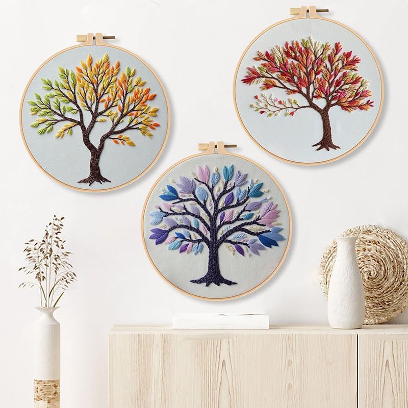 Haootadiy Beginner Embroidery Kit for Adults, Easy Cross Stitch Kit for Beginners and Adults, Full Embroidery Hoop Kit with Needles and Thread Included (Pattern 13) - Image 2