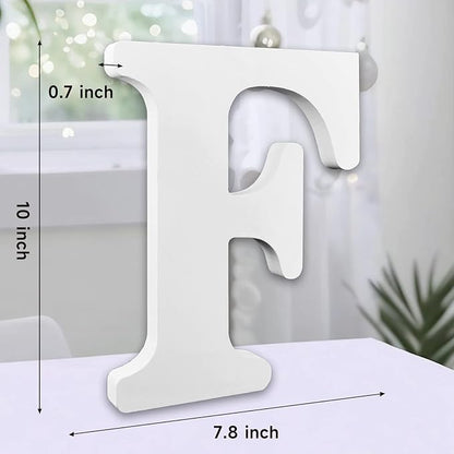 AOCEAN 10 Inch White Big Wood Letters, Unfinished Wooden Letters for Wall Decor Decorative Standing Letters Slices Sign Board Decoration for Craft Home Party Projects (F)