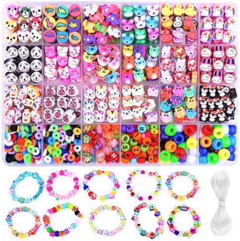 1000PCS Polymer Clay Beads Bracelet Making kit, 24 Style Cute Fun Beads Animal Beads Charms for Jewelry Necklace Earring Making DIY Accessories for Women Girls by BBita