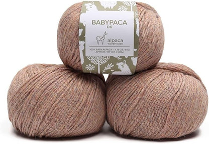100% Baby Alpaca Yarn Wool Set of 3 Skeins (150 Grams) DK Weight - Made in Peru - Heavenly Soft and Perfect for Knitting and Crocheting (Heather Peach, DK)