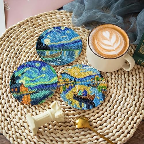 8 PCS Starry Sky Diamond Art Coasters Kit for Adults, DIY 5D Diamond Painting Coasters with Holder, Drink Gem Art Dots Painting Coaster with Cork Pads - Crafts Supplies for Home Decor - Image 5
