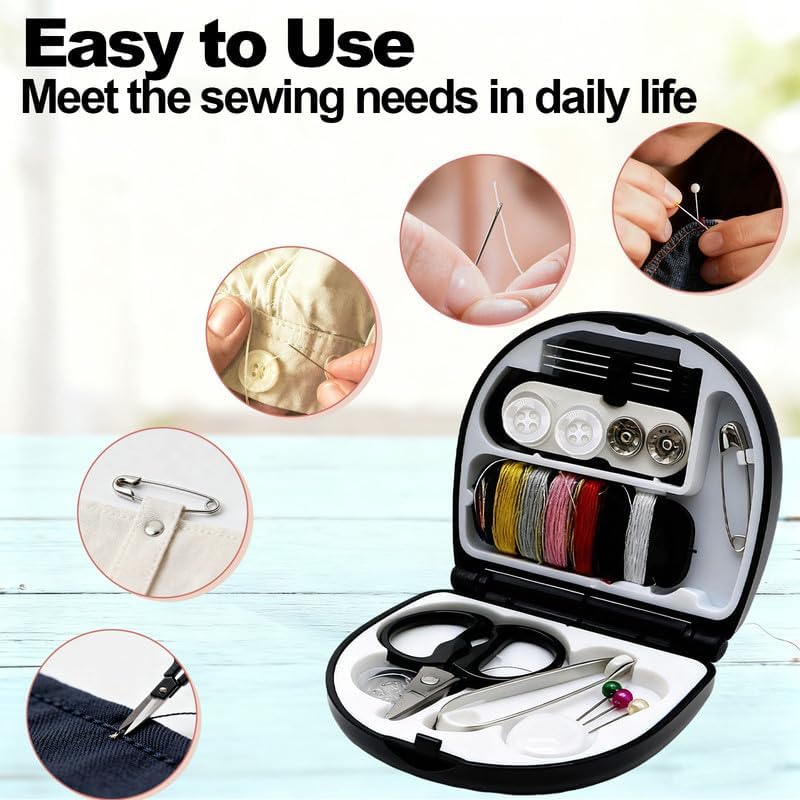 Reroon 2 Pack Mini Travel Sewing Kit for Adult & Kid | Portable Sewing Box Kit Bulk | Small Emergency Repair Set with Thread Scissors Needle for Travel, Beginner DIY Handcraft | Black - Image 5