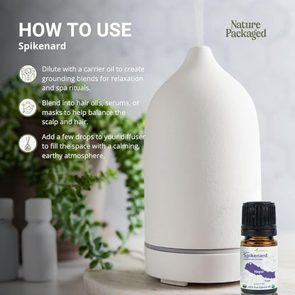 Nature Packaged Organic Spikenard Essential Oil - Direct from Annapurna Aroma Nepal - Steam Distilled - Aceite de Nardo for Aromatherapy, Massage, Diffuser, DIY Candle and Soap Making - 5ml