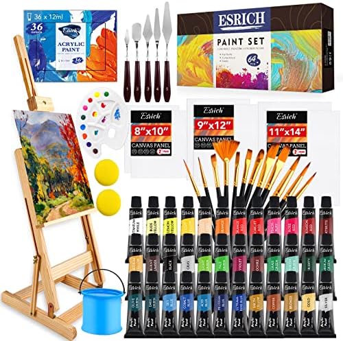 ESRICH Acrylic Paint Set, 64PCS Painting Supplies with Wood Easel by ESRICH