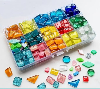 Breelytic 350pcs Mosaic Tiles for Crafts Mixed Colors and Irregular Shapes, Glass Mosaic Kits with Storage Box Stained Glass Pieces for Adults for DIY Art Crafts, Home Decoration