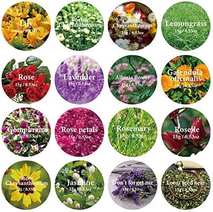 15g/Bag Dried Flowers,100% Natural Dried Flowers Herbs Kit for Soap Making, DIY Candle Making,Bath - Include Rose Petals,Lavender,Don't Forget Me,Lilium,Jasmine,Rosebudsand More(16 Bags) - Image 2