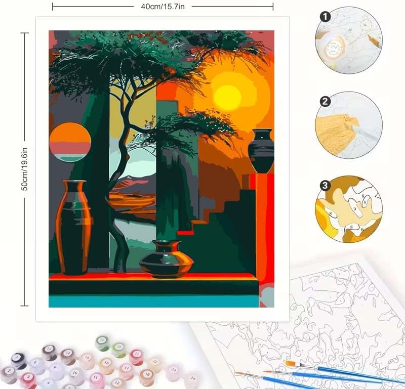GEMOUJ Tree Paint by Numbers Kit for Adults Beginners, Vase Paint by Number Kits on Canvas,DIY Easy Digital Oil Painting Kits， Home Wall Decor 16 X 20 Inch - Image 6