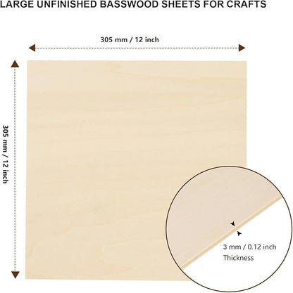 36 Pack Basswood Sheets 12 x 12 x 1/8 Inch - 3mm Unfinished Basswood for Laser Cutting & Engraving, Thin Plywood Board Unfinished Wood Sheet for Crafts Wood Burining, Painting, Architectural Model