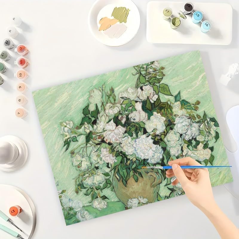 TAOPAOLAB Van Gogh Style Roses Paint by Numbers Kit for Adults – DIY Impressionist Flower Still Life Painting on Canvas 16x20 in, Acrylic Paint Set for Beginners, Art for Home Decoration or Gifts - Image 3