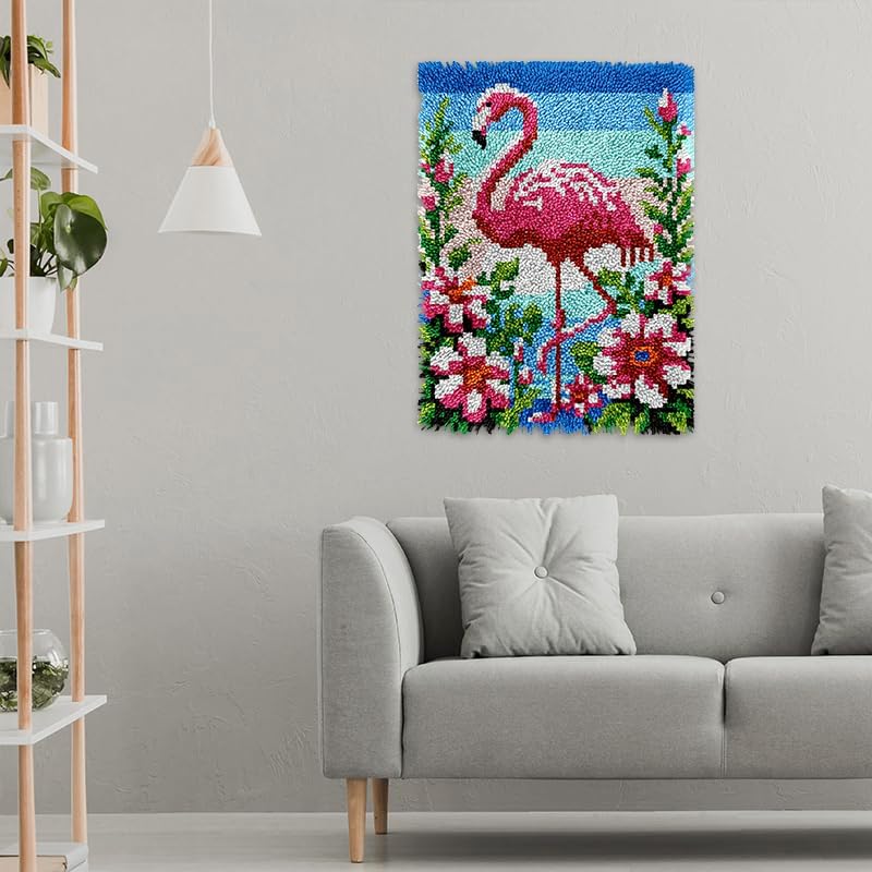 veirousa Flamingo Floral Latch Hook Kits for Adults, Beginners Birds Latch Hook Rug Starter Kit Pre-Printed Carpet Making Set DIY Handmade Wall Hanging Craft for Home Decoration 20x15 inch - Image 4