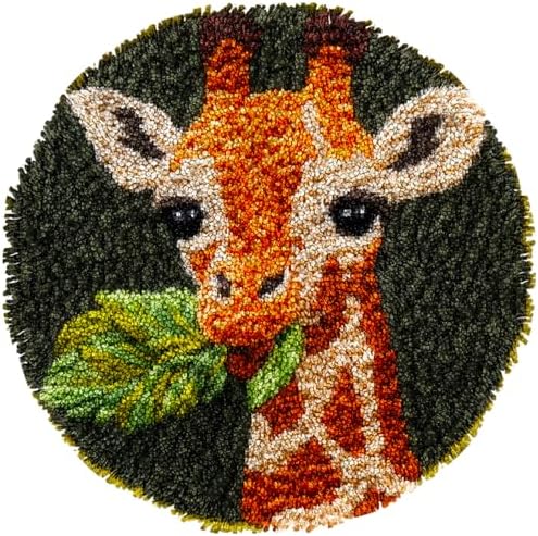 Latch Hook Mini Rug Kit Cute Baby Giraffe Chewing Leaf Easy for Beginners Round Shape Carpet Crochet Yarn Craft DIY Hook and Latch Little Tapestry for Home Decor 30x30cm(2) by Unknown