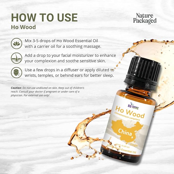 Nature Packaged Ho Wood Essential Oil Direct from Malagassi - Ho Wood Essential Oil for Diffusers, Candle-Making, Soap-Making, Aromatherapy, for Skin and Hair (22lbs)