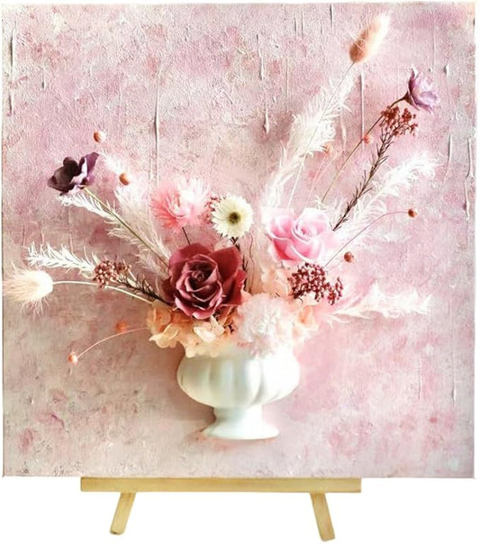 Artistic Oil Painting & Plaster Vase Set - DIY Dried Flower Holder, Separated Components for Easy Assembly, Decorative Wall Art & Textured Vase for Living Room, Bedroom, Office Home Table Decor (L)