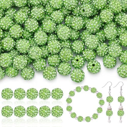 200pcs 10mm Rhinestone Beads for Jewelry Making, Light Green Shiny Round Disco Ball Beads Bulk, Sparkle Crystal Clay Christmas for Bracelet Baseball Necklace Earring Crafting and DIY by TINKRSTUFF