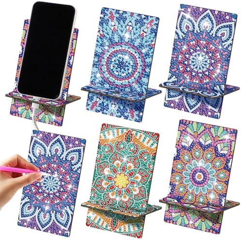 Saillong 4 Pcs Mandala Diamond Art Phone Holder 5.5 Inch DIY Full Drill by Saillong