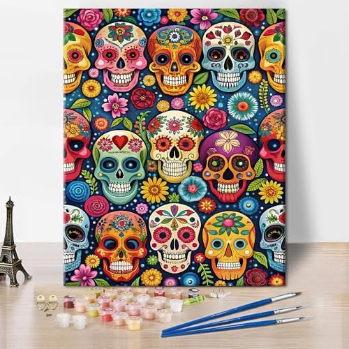 TUMOVO Paint by Numbers Kit for Adults Day of the Dead Colorful Skulls by TUMOVO