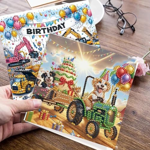 JISHSHAY 6 PCS Diamond Painting Happy Birthday Cards Car Diamond Art Greeting Cards with Envelopes Cake Gem Art Gem Painting Embroidery Kit Mosaic Kits for Adults with Special Shape Drills - Image 6