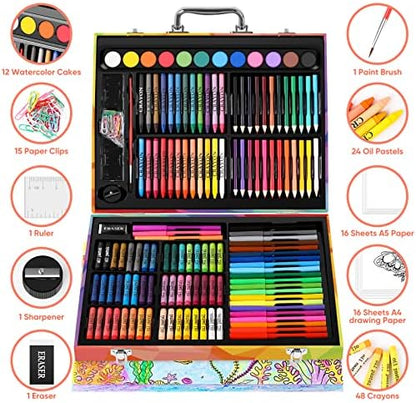 Soucolor 183 Art Drawing Painting Kit, Crayons Pastels Markers, Wooden Case - Image 3