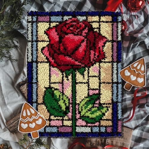 Latch Hook Kits for Adults Kids Rug Tapestry Kits with Printed Canvas DIY Embroidery Kits Festival Gifts Home Decoration (Flower) - Image 3
