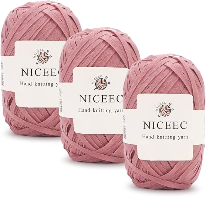 NICEEC 3 Packs Kraft Paper Yarn- Soft Raffia Ribbon Yarn for Crocheting & Knitting, Polyester, DIY Weaving - Total 474yds, 5.3oz - Pink