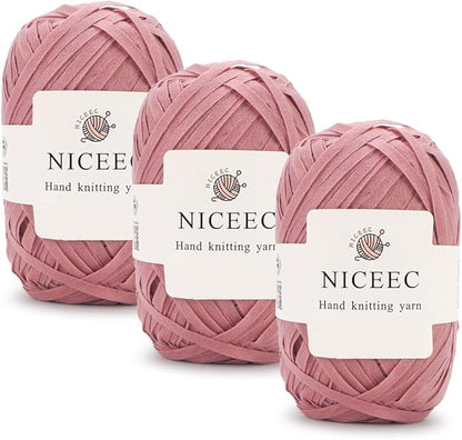 NICEEC 3 Packs Kraft Paper Yarn- Soft Raffia Ribbon Yarn for Crocheting & Knitting, Polyester, DIY Weaving - Total 474yds, 5.3oz - Pink