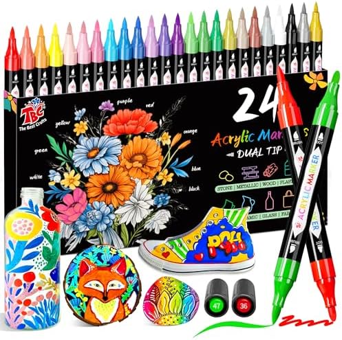 TBC The Best Crafts Acrylic Paint Markers, 24 Colors Dual Tip Pen - Image 2