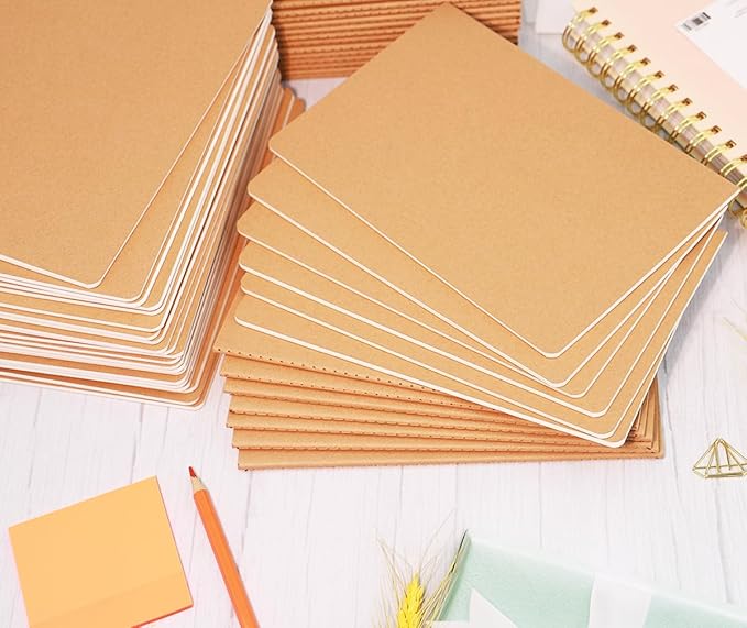 FAWTEEM 48 Pack A5 Blank Notebook Bulk Kraft Cover Blank Sketch Book Pad Travel Journals Composition Diary Subject Notebooks Planner 60 Pages, 8.3”x 5.5”