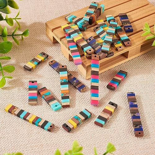 FASHEWELRY 24Pcs Resin Wood Earring Charms Rectangle Wooden Earring Blanks Long Wooden Earring Findings Vintage Colorful Boho Charms for Jewelry Making - Image 7