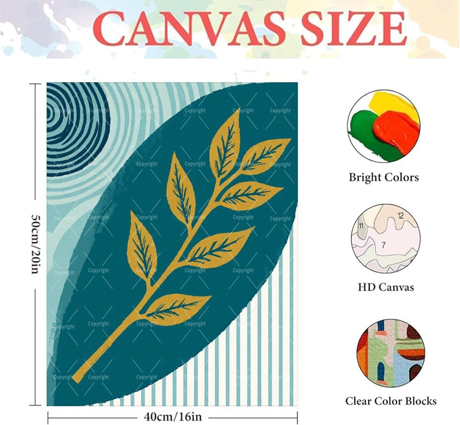 Botanical Paint By Numbers Kit For Adults - Diy Teal Leaf Branch Painting On Canvas 16X20 In, Acrylic Paint Set, Suitable For Beginners, Wall Art Decor Art For Home Decoration Or Gifts, Unframed - Image 2