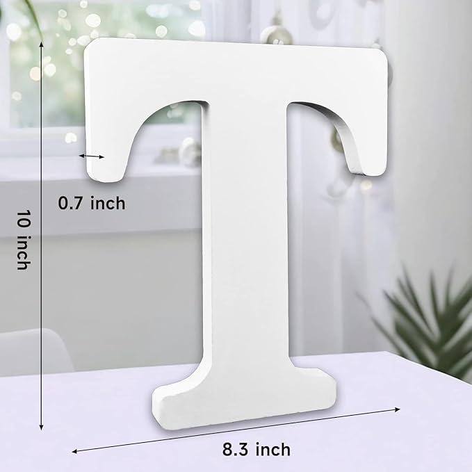 AOCEAN 10 Inch White Big Wood Letters, Unfinished Wooden Letters for Wall Decor Decorative Standing Letters Slices Sign Board Decoration for Craft Home Party Projects (T)