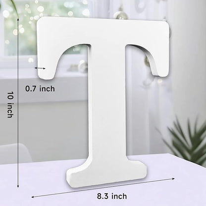 AOCEAN 10 Inch White Big Wood Letters, Unfinished Wooden Letters for Wall Decor Decorative Standing Letters Slices Sign Board Decoration for Craft Home Party Projects (T)